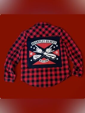 Upcycled Red Buffalo Plaid Brantley Gilbert Nation Button-Down Shirt